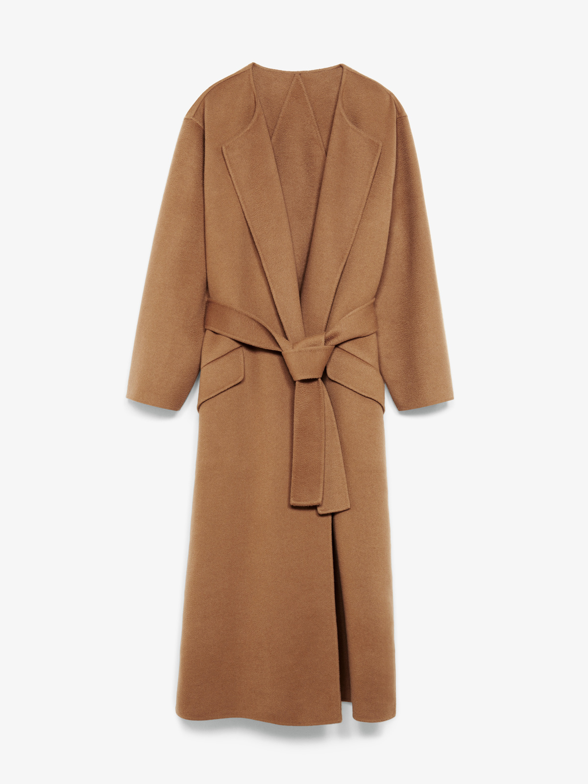 驼棕色双面羊绒侧开叉外套