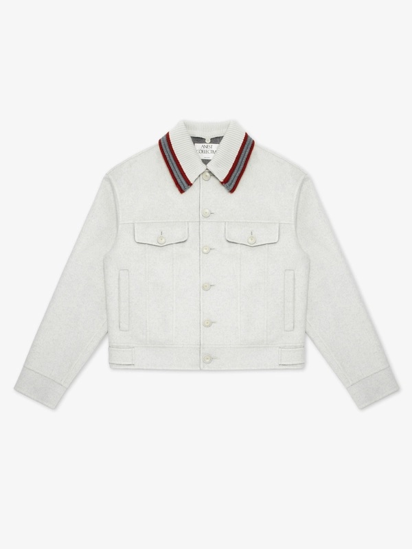 DOUBLE FACE CASHMERE BLOUSON WITH KNITTED COLLAR IN GREY PEARL「5 PCS LIMITED」