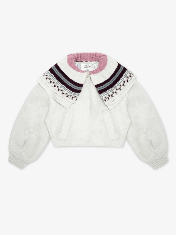 DOUBLE FACE CASHMERE COCOON BLOUSON WITH KNITTED COLLAR IN GREY PEARL「5 PCS LIMITED」