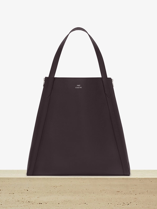 Oxblood Calfskin & Grey Wool Tote Bag