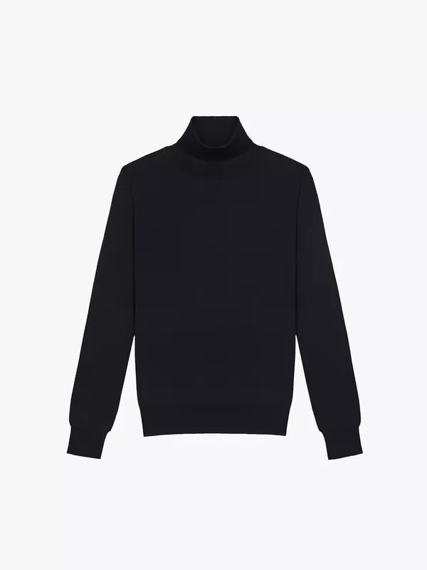 BLACK EXTRAFINE MERINO WOOL ROLLNECK KNITWEAR