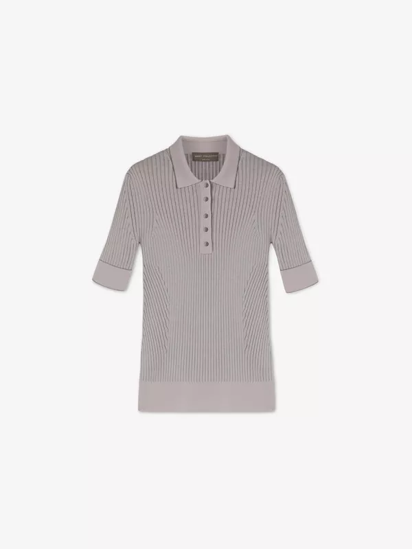 SILK-CASHMERE-BLEND POLO KNIT TOP IN POWDER PINK