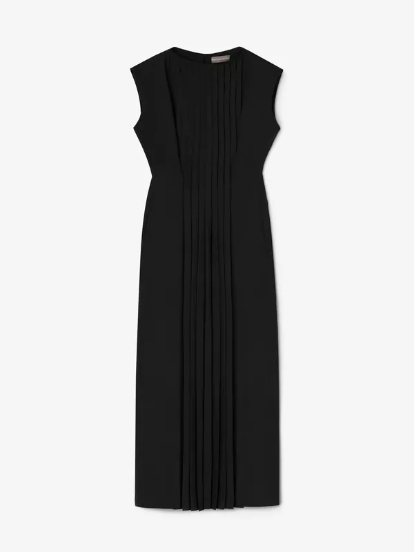 SILK-BLEND PLEATED DRESS IN BLACK