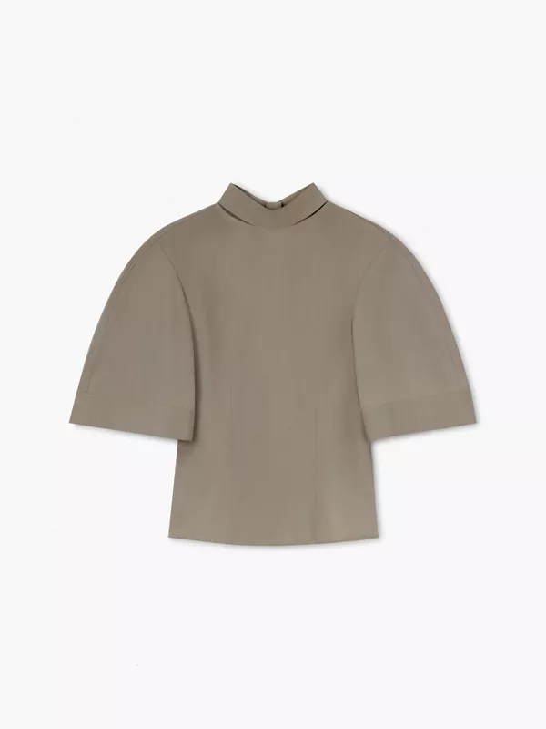 COTTON-POPLIN KIMONO SHIRT IN TAUPE