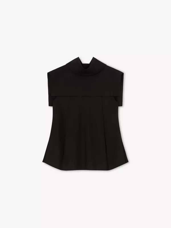 SILK-BLEND TUNIC TOP IN BLACK