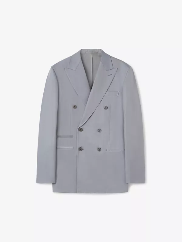 COTTON-SILK DOUBLE- BREASTED SUIT JACKET IN POWDER BLUE