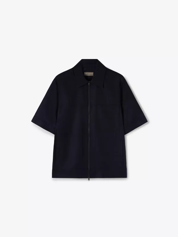 COTTON SHORT-SLEEVED SHIRT WITH FRONT ZIP IN NAVY
