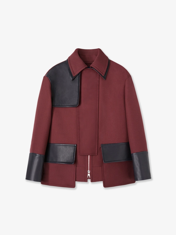 WOOL COTTON BONDED BLOUSON IN WINTER RUBY/MIDNIGHT BLUE
