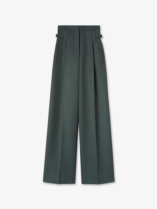WOOL-BLEND WIDE-LEG TROUSERS IN FOREST GREEN
