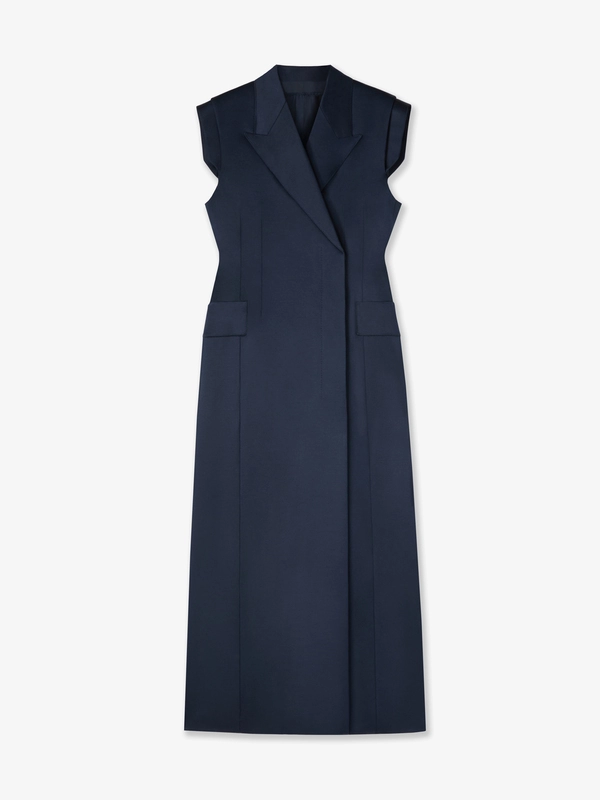 SILK -BLEND SLEEVELESS DRESS-COAT IN MIDNIGHT BLUE
