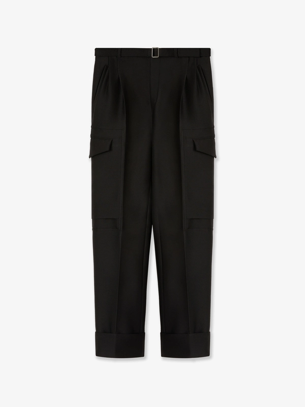 WOOL-BLEND CARGO TROUSERS IN BLACK