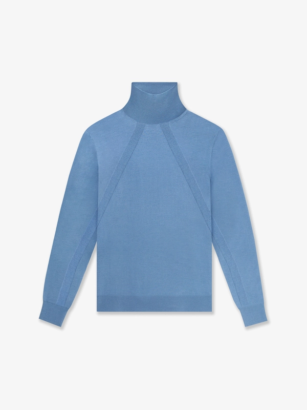 WOOL-BLEND MOCK-NECK KNIT TOP IN SMOKED PRUSSIAN