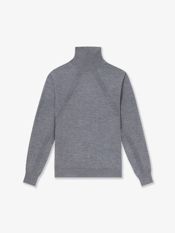 WOOL-BLEND MOCK-NECK KNIT TOP IN FLANNEL GREY