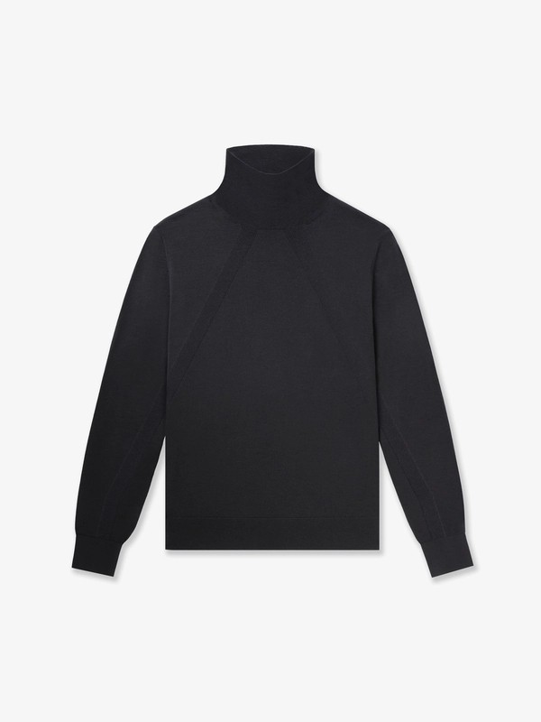 WOOL-BLEND MOCK-NECK KNIT TOP IN BLACK