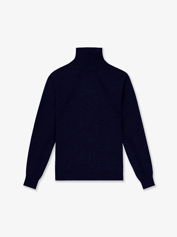 WOOL-BLEND MOCK-NECK KNIT TOP IN MIDNIGHT BLUE
