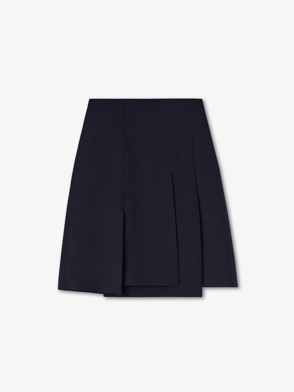 WOOL SILK CADI MULTI-PANEL SKIRT IN MIDNIGHT BLUE