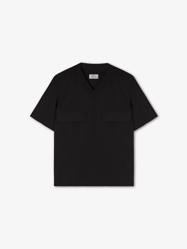 COTTON POPELINE V-NECK  SHIRT (FARE PROVA CUCITURE ARGENTO) IN MIDNIGHT BLUE