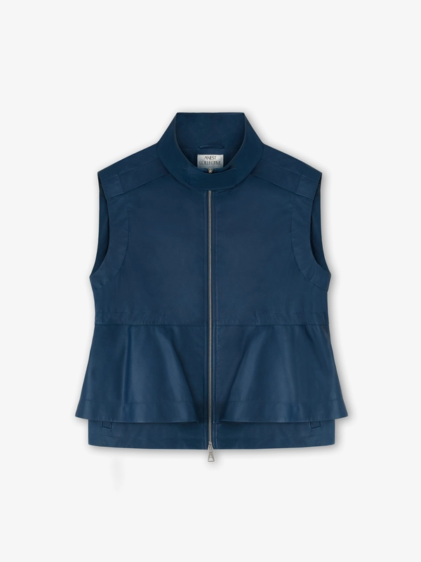 LIGHT NAPPA SLEEVELESS PARKA IN TORMALINA BLUE