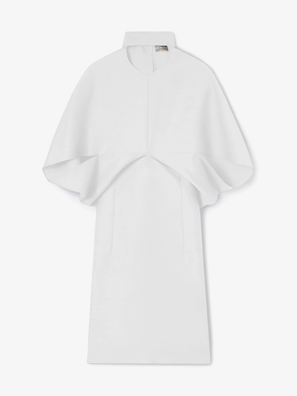 WOOL-SILK-BLEND CAPE DRESS IN IVORY